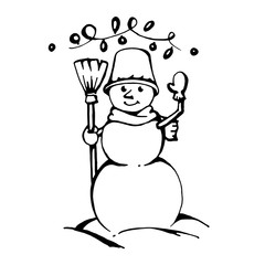 Children's coloring. Vector image of a snowman.