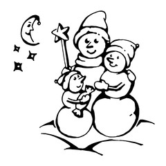 Coloring book for children. Snowman family.