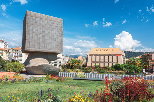 Nice, France, September 6, 2018. The famous La T&ecirc;te Carr&eacute;e Library of Nice designed by Sacha Sosno