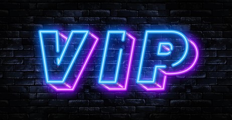 Vector realistic isolated neon sign of VIP logo for decoration and covering on the wall background. Concept of private room, luxury and night club.