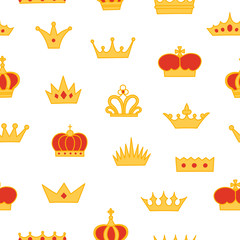 Vintage cartoon seamless pattern with many different crowns for wallpaper design - 300420585