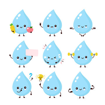 Cute smiling happy water drop set collection