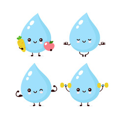 Cute smiling happy water drop healthy,fitness set