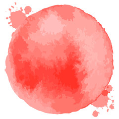 Coral watercolor hand painted round stain isolated on white. Illustration for artistic design. Vector illustration.