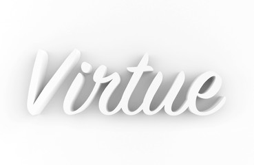 Virtue 3D generated text isolated on white background..