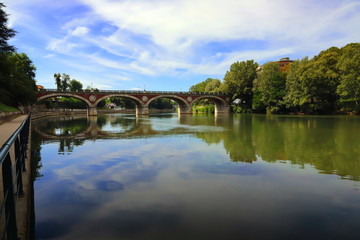 bridge on the river in turin city in italy 