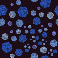 Seamless abstract scribbled hexagonal pattern geometric chaotic repeat endless background