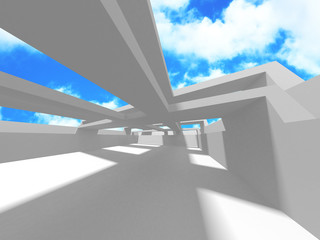Obraz premium Futuristic White Architecture Design on Cloudy Sky Background