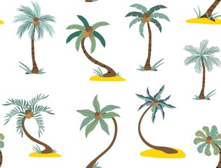 Tropical palm trees pattern on white background. Vector.