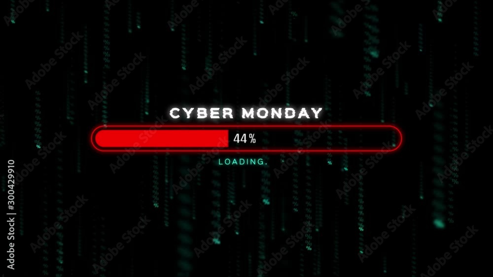 Poster cyber monday red loading bar progress on futuristic matrix style background animation for online sho