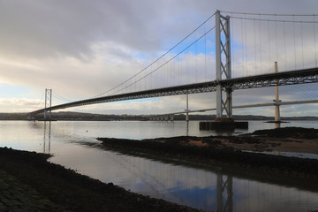 New and old Forth Road Bridges on an overcast day