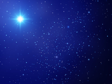 Christmas star. Night sky with shining stars. Vector background