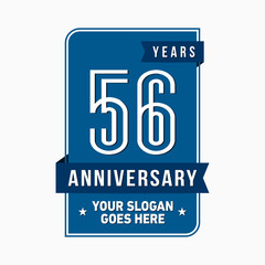 Naklejka premium 56 years anniversary design template. Fifty-six years celebration logo. Vector and illustration.