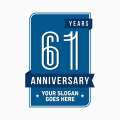 61 years anniversary design template. Sixty-one years celebration logo. Vector and illustration.