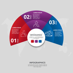 Vector flat template circle and sector infographics. Business concept with 3 sectors. Three steps for content, flowchart, timeline, levels, marketing, presentation, graph, diagrams, slideshow