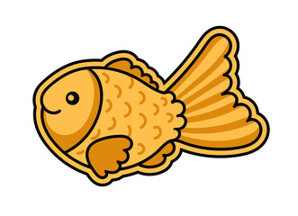 Taiyaki fish. Cute cartoon character for logo, sticker, pin, badge. Simple vector illustration.