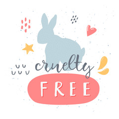 Obraz na płótnie Canvas Free cruelty cosmetics concept. Bunny with lettering. Vector illustration. 