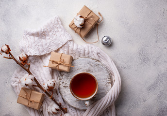 Composition with cotton branch and tea