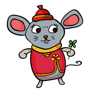 The rat in the Chinese style. Year of Rat 2020, Chinese New Year. - Vector Design.