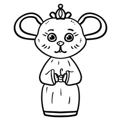 Cute Mouse, Rat, a Symbol of Prosperity and good luck Year of Rat 2020, Symbol of the New Year 2020. Cartoon style Coloring page or book for children adults. - Vector. Vector illustration