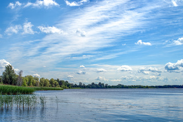 A calming landscape with clouds over a lake, Kiev, Ukraine. 