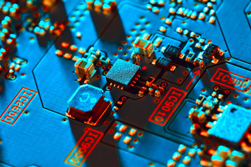 Electronic circuit board close up.