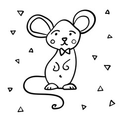 Year of Rat 2020, Symbol of the New Year 2020. Cartoon style Coloring page or book for children adults. - Vector. Vector illustration