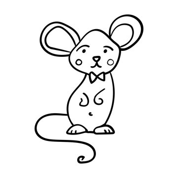Elegant rodent. Symbol of the New Year 2020. Cartoon style Coloring page or book for children adults. - Vector. Vector illustration