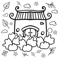 Doodle illustration. Coloring page, Coloring book. Contour Coloring page or book for children adults. - Vector. Vector illustration