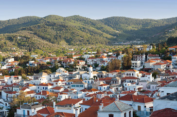 Panoramic view of old town on Skopelos Island, Northen Sporades, Greece