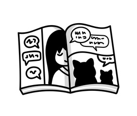 Manga. Open comic book, graphic novel. Simple icon. Vector cartoon illustration.