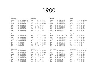 Calendar of year 1900
