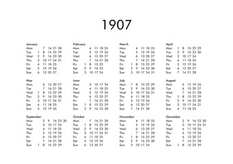 Calendar of year 1907