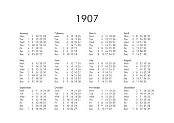 Calendar of year 1907