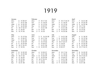 Calendar of year 1919