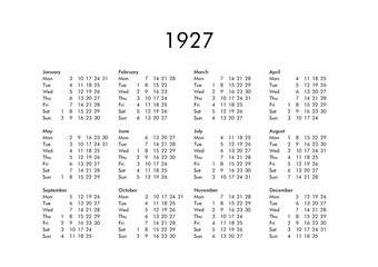 Calendar of year 1927