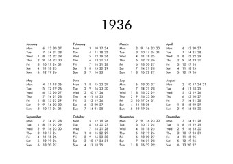 Calendar of year 1936