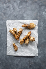 Fresh topinambour roots top view