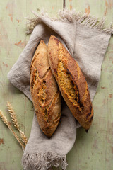Tasty grain sourdough breads  on wood