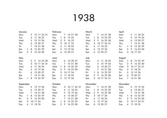 Calendar of year 1938