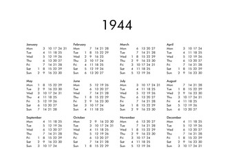Calendar of year 1944 - obrazy, fototapety, plakaty