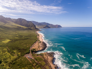 Aerial view of the west coast of Oahu Hawaii - 300437753
