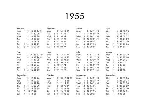 Calendar of year 1955