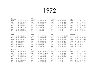 Calendar of year 1972
