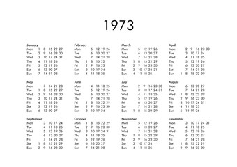 Calendar of year 1973