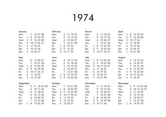 Calendar of year 1974