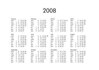 Calendar of year 2008