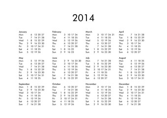 Calendar of year 2014
