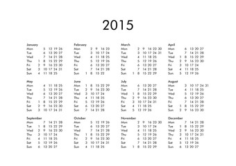 Calendar of year 2015
