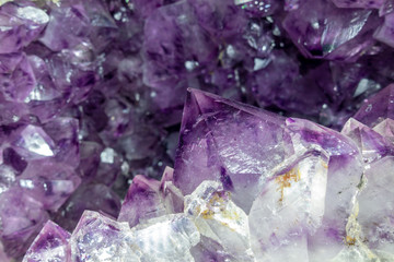 Close-up of raw Amethyst druse .Gemstone - detail